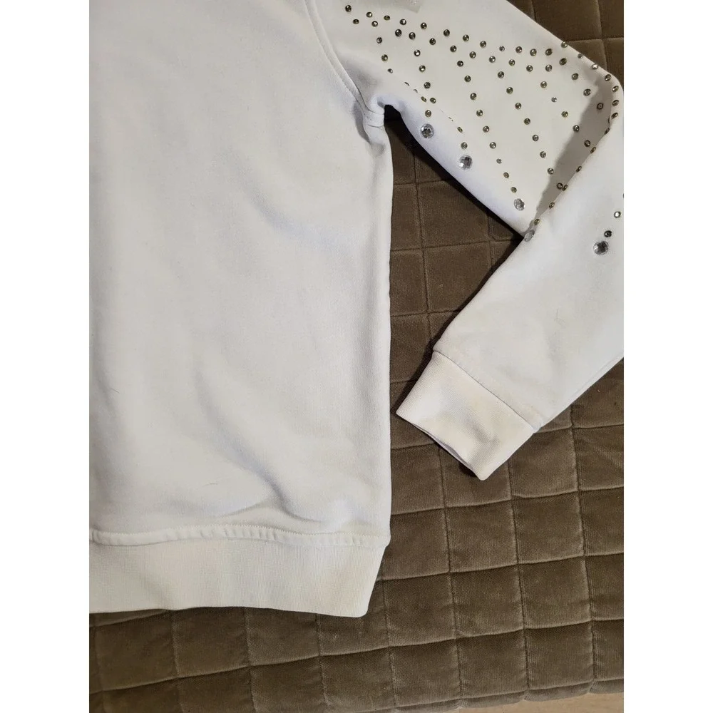 Gucci Distressed Logo Print Hoodie Ivory Size Medium W/Rhinestone Diamonds